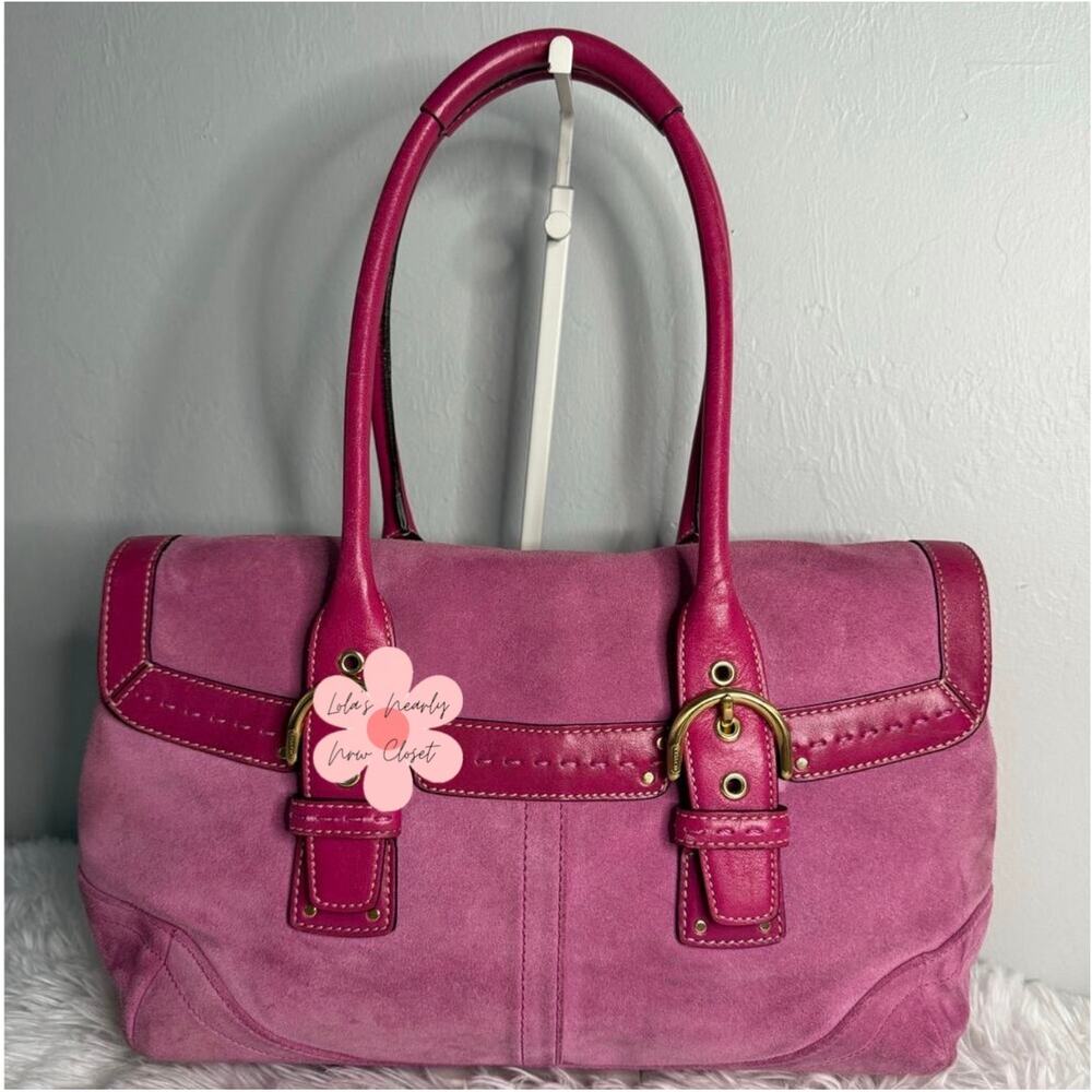 y2k COACH Vintage 2004 Pink Hampton Suede SOHO Flap Satchel - Picture 2 of 10